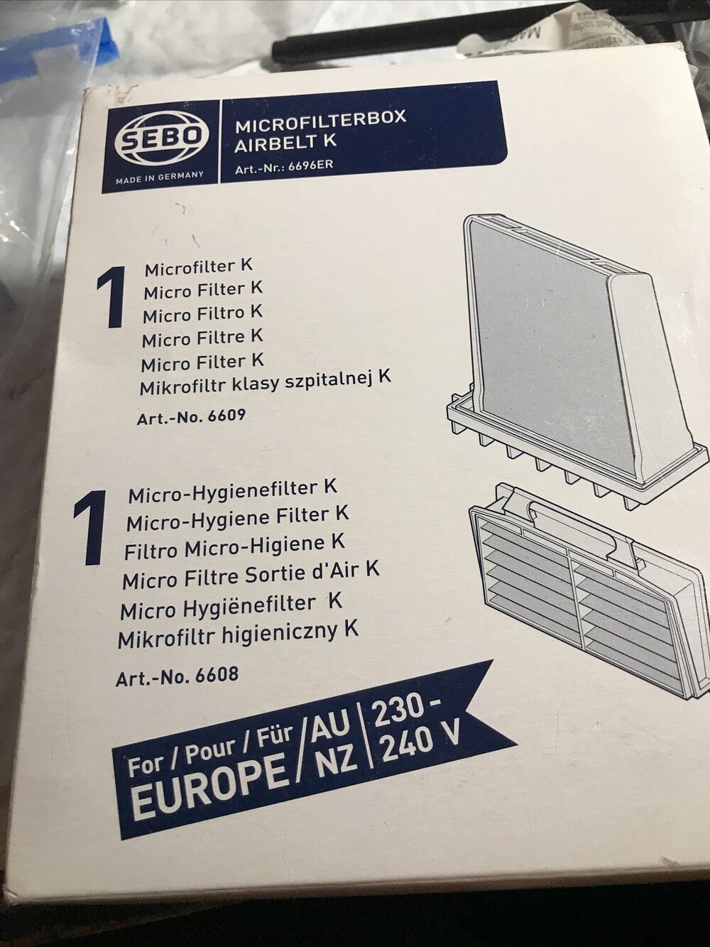 SEBO Microfilterbox Airbelt K 6696ER For Europe/AU/NZ